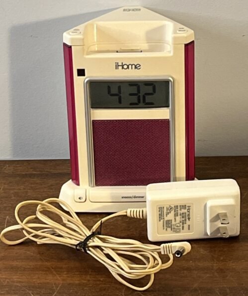 iHome IH4P Pink & White Digital Alarm Clock iPod Speaker Dock With Adapter