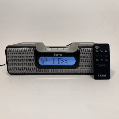 iHome iH8 Black iPod Dock Alarm Clock AM/FM Radio w/ Remote Tested VG++