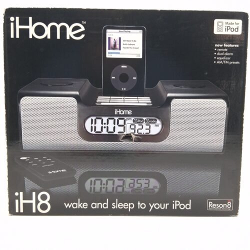 iHome iH8 Docking Station(2006) Alarm Clock AM/FM Radio iH8 Black New Open Box