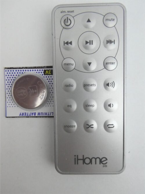 iHome iH9 Silver Remote for Speaker System iPod Dock Alarm Clock Radio + Battery