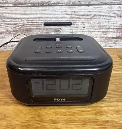 iHome iPL23 Black Alarm Clock FM Radio w/ Lightning iPhone Charging Dock Station