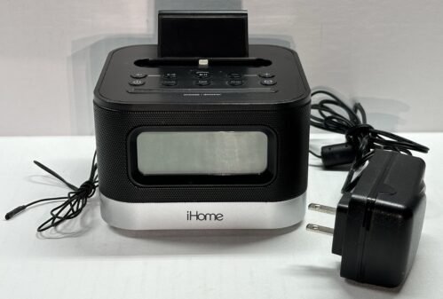 iHome iPL8 Stereo FM Clock Radio with Lightning Dock for iPhone/iPod Black