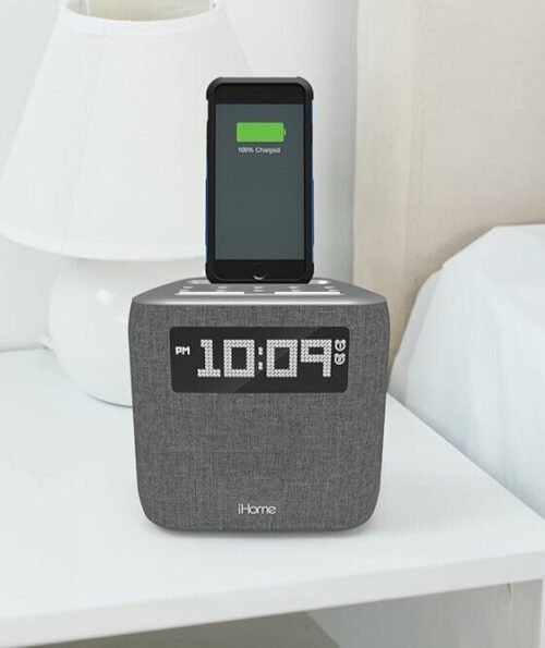 iHome iPL8XH Dual Alarm FM Clock Radio with Lightning Dock for iPhone with USB