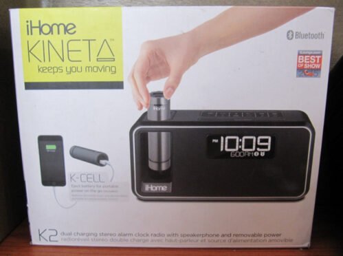 iHome KINETA Alarm Clock FM Radio Bluetooth K-Cell USB Charging Dock iKN105BC