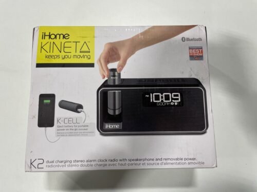 iHome Kineta Stereo Alarm Clock Dual Charging Radio Speakerphone Bluetooth