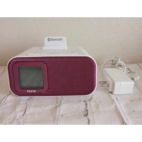 iHome Model iBT22 Dual Alarm Clock Bluetooth Speaker USB Charging White/Pink