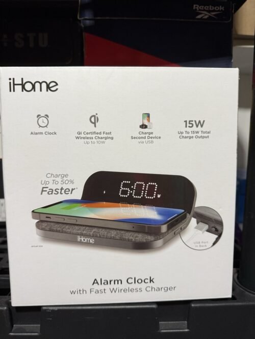 iHome PowerValet Pro Alarm Clock with USB & Fast Qi Wireless Charger iW19