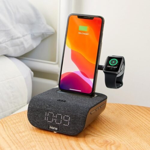 iHome TIMEBASE PRO+ Triple Charging Alarm Clock Wireless Charging Apple Watch