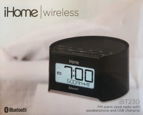 iHome Wireless iBT230 FM Alarm Clock Radio with Speakerphone & USB Charging -New