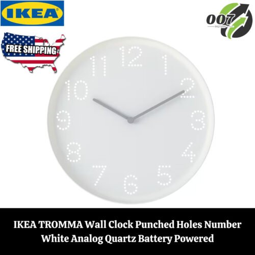 IKEA TROMMA Wall Clock Punched Holes Number White Analog Quartz Battery Powered