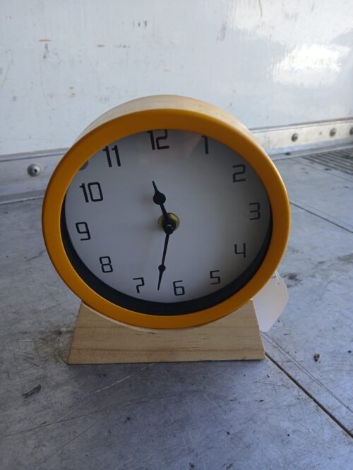 Ikea Yellow Battery Powered Analog Clock With Wood Base Easy To Read Analog Time