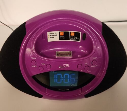 iLive Clock Radio ICP122PR with Dock for iPhone iPod - Purple