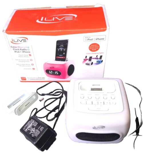 ILIVE COLOR CHANGING LIGHTS CLOCK RADIO FM, OR ALARMS FOR IPOD + IPHONE4 ICP360