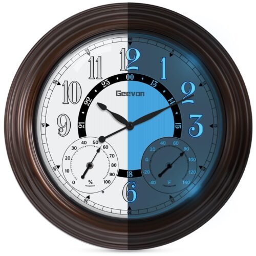 Illuminated Outdoor Clocks Waterproof with Temperature & Humidity, 18 Inch Large