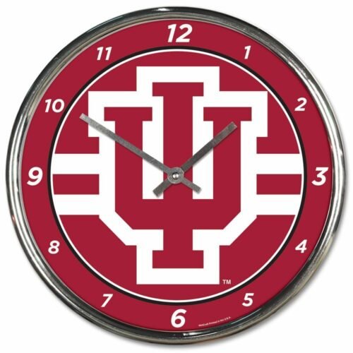 INDIANA HOOSIERS LOGO 12" CHROME ROUND WALL CLOCK NEW WINCRAFT