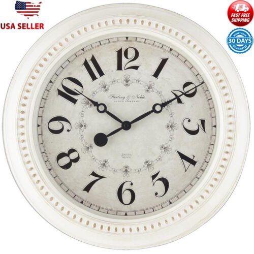 Indoor 15.5" Round Antique White Analog Traditional Wall Clock W/ Arabic Numbers
