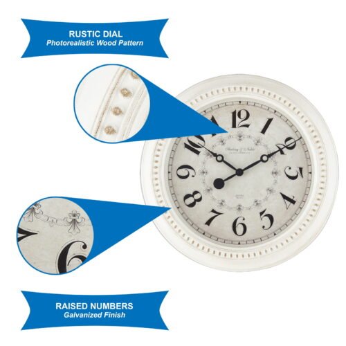 Indoor 15.5" Round Antique White French Country Analog Traditional Wall Clock