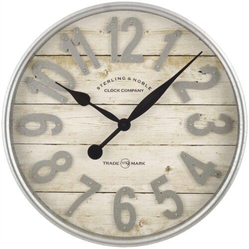 Indoor 20" White and Galvanized Raised Arabic Farmhouse Analog Wall Clock