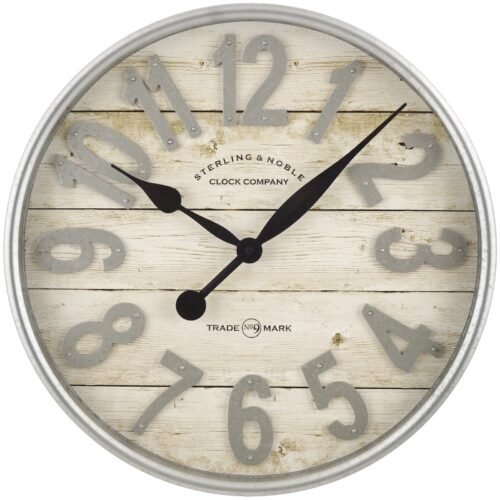 Indoor 20" White and Galvanized Raised Arabic Farmhouse Analog Wall Clock
