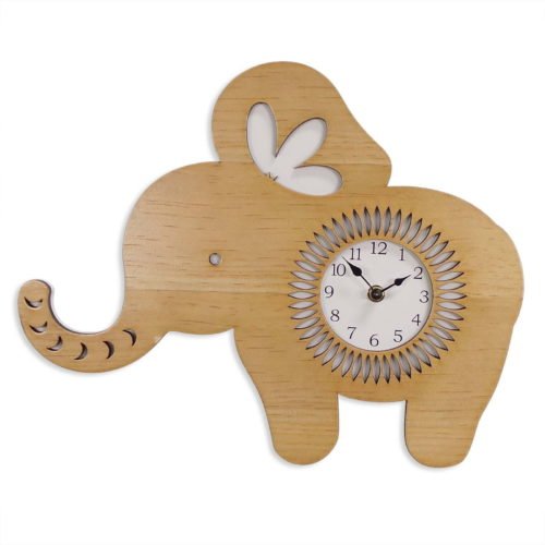 Indoor Light Wood Elephant Shaped Analog Wall Clock
