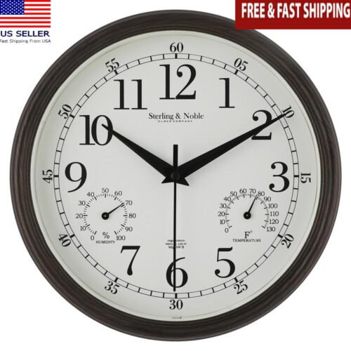 Indoor Outdoor Antique Bronze Analog Clock W/ Thermometer Hygrometer 8.75 Inch