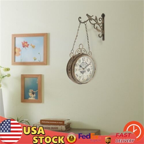 Indoor Round Vintage Hanging Wall Clock Double-sided Clock Numbers + Pointers