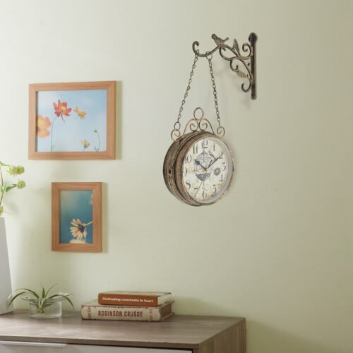 Indoor Round Vintage Hanging Wall Clock Double-sided Clock Numbers + Pointers