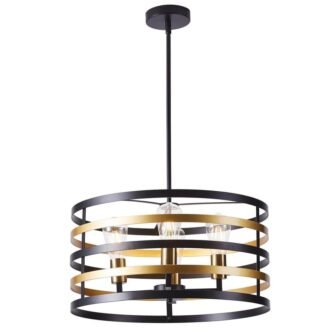 Industrial 4-Light Drum Gold Cage Chandelier Farmhouse Metal Hanging Light Fixture