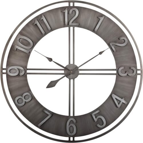 Industrial Loft 30 Inches Metal Wall Clock Oversized 30" (Brushed Steel) (73003)