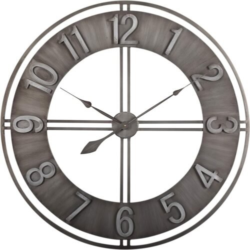Industrial Loft 30 Inches Metal Wall Clock Oversized 30" (Brushed Steel) (73003)