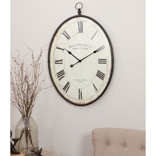 Ines Large Oval Wall Clock - 36"H x 23.5"W x 1.5"D Brown 36"H x 23.5"W x 1.5"D
