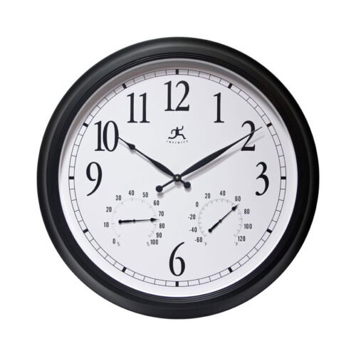 Infinity Instruments 24 Inch Classic Black Wall Thermometer Clock (Open Box)