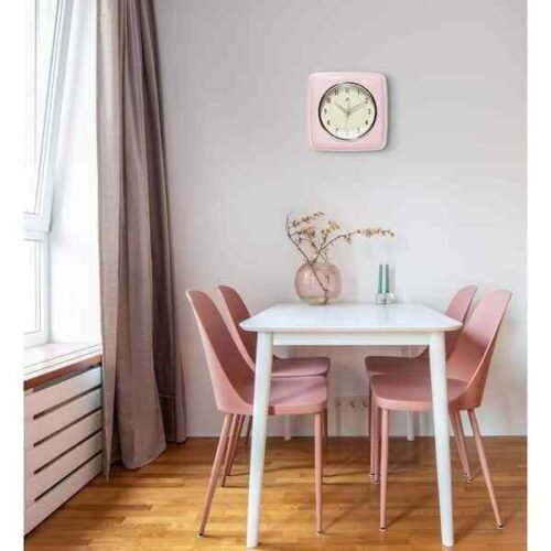 Infinity Instruments 9.25" Square Retro Rose Blush Home Essential Wall Clock