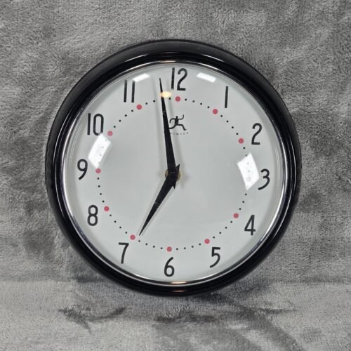 Infinity Instruments Black Round Metal Retro Industrial Design Wall Clock USED