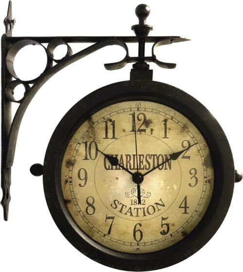 Infinity Instruments Charelston Metal Outdoor Clock, Waterproof Double Black
