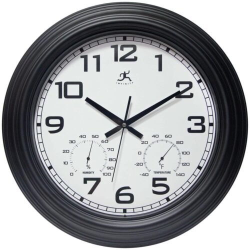 Infinity Instruments Classique Black Wall Clock with Hygrometer and Thermometer