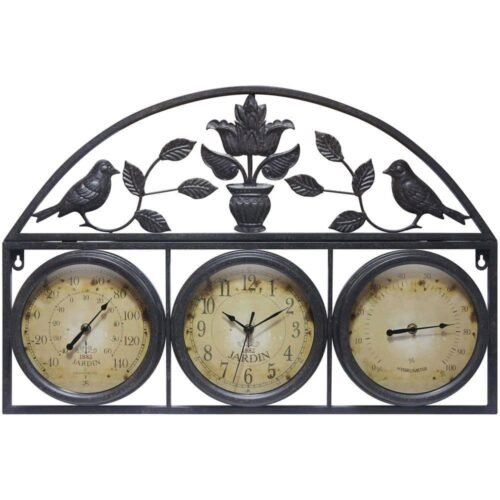 Infinity Instruments Clock Thermometer Hygrometer Brown Metal Weather-Resistant
