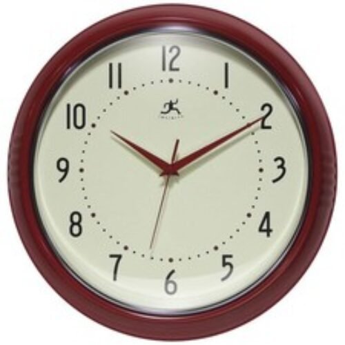 Infinity Instruments Wall Clock 15" Retro Round Red Aluminum Vintage-Inspired