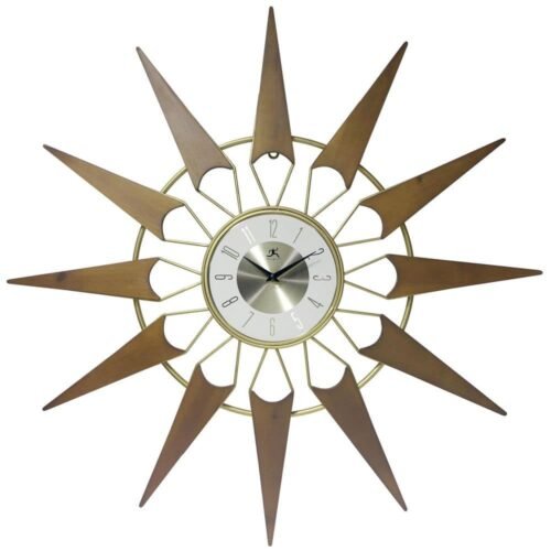 Infinity Instruments Wall Clock 1.62"x30.5"x30.5" Wooden Rays Gold Metal Indoor
