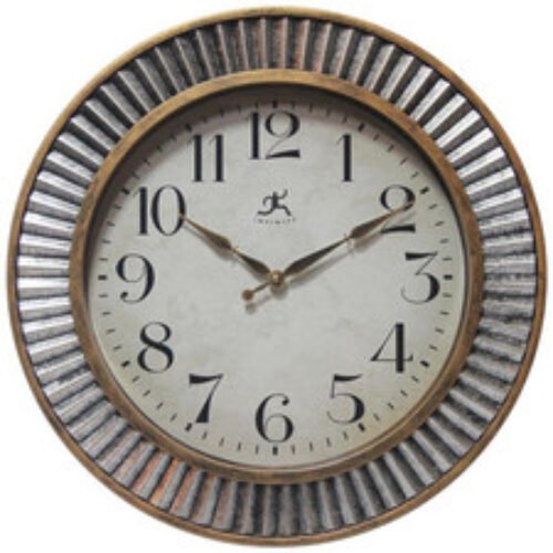 Infinity Instruments Wall Clock 16 in. Industrial Quartz Beige Glass Cover Brass