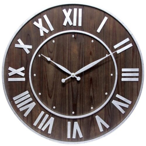 Infinity Instruments Wall Clock 23 in. Wine Barrel Dark Brown Rustic Decorative