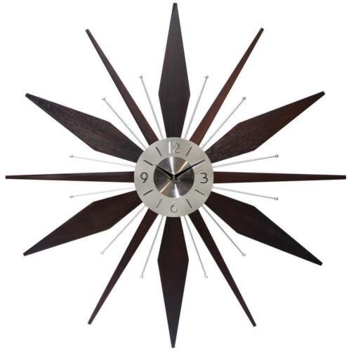 Infinity Instruments Wall Clock 30" Starburst Classic Quartz Analog Metal Brown