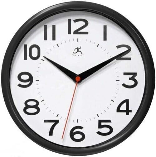 Infinity Instruments Wall Clock, Black, 9 inch diameter, new