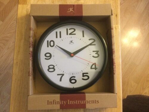Infinity Instruments Wall Clock, Black, 9 inch diameter, new