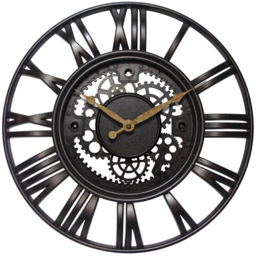 Infinity Instruments Wall Clock Roman Gear Rust Plastic Case Industrial Vintage