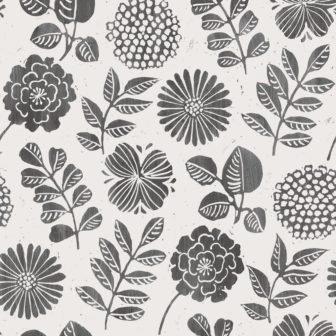Inge Black Floral Block Print Wallpaper Sample