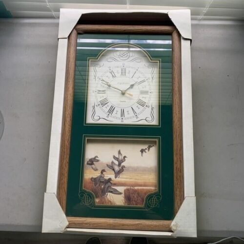 Ingraham Composite Wood Framed Quartz Wall Clock Ducks and Marsh Land Scene NIB