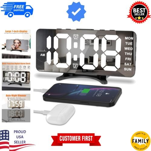 Innovative Mirrored LED Alarm Clock - Super Loud & 4 Brightness Levels, Black