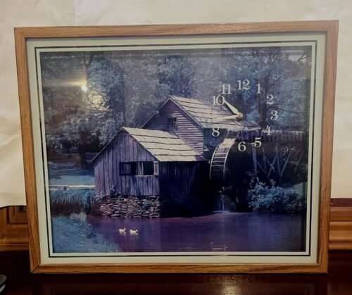 Intercraft Industries Water Wheel Mill Clock Shadow Box Wall Hanging