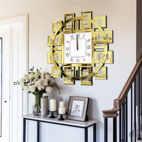 Irregular Sparkle Wall Decor Mirror Clock Beveled Crystal Diamond Finish 2 Color